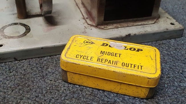 Dunlop Midget Cycle Repair tin can be re-purpoused as a burner for a model steam engine